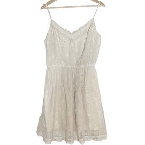 Abercrombie Lace Beaded Y2K BabyDoll Ivory Mini Dress Size XL Sheer Bridal Fairy